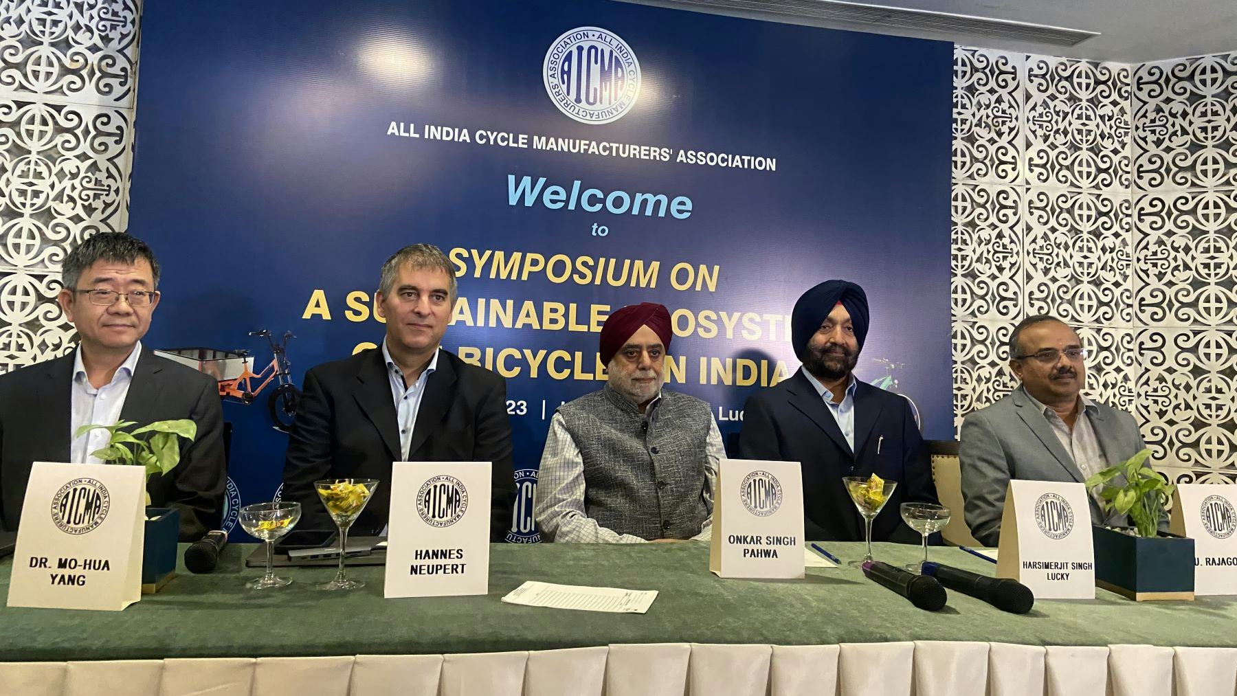 Left to right: Dr Mo-Hua Yang, President of EnergyBus, Hannes Neupert, President of ExtraEnergy and Board Member of EnergyBus, Onkar Singh, Managing Director, Avon Cycles Limited and Chairman R&D taskforce, AICMA, Harsimerjit Singh, President of trade body UCPMA (United Cycle and Parts Manufacturers Association) and U Rajagopal, President, AICMA at the industry event in November. – Photo Satnam Singh