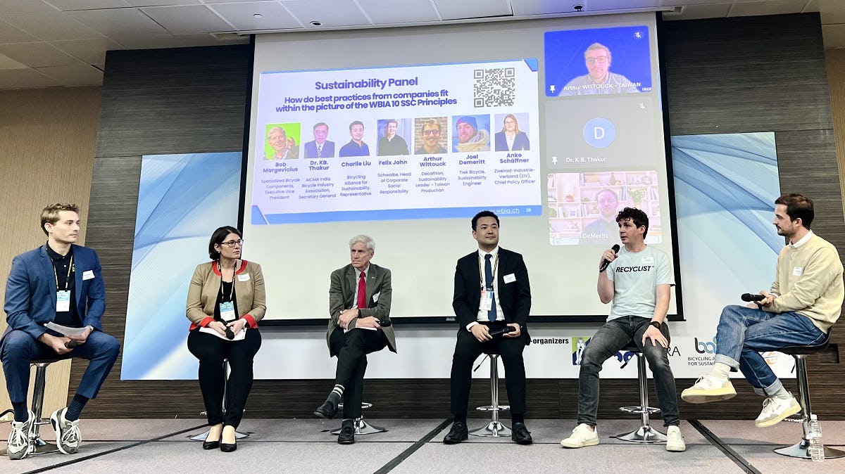 The panel discussion during the WBIA sustainability event was hosted by the Taiwan Bicycle Association, TAITRA, Bicycling Alliance for Sustainability and Cycling & Health Tech Industry R&D Center. – Photo WBIA