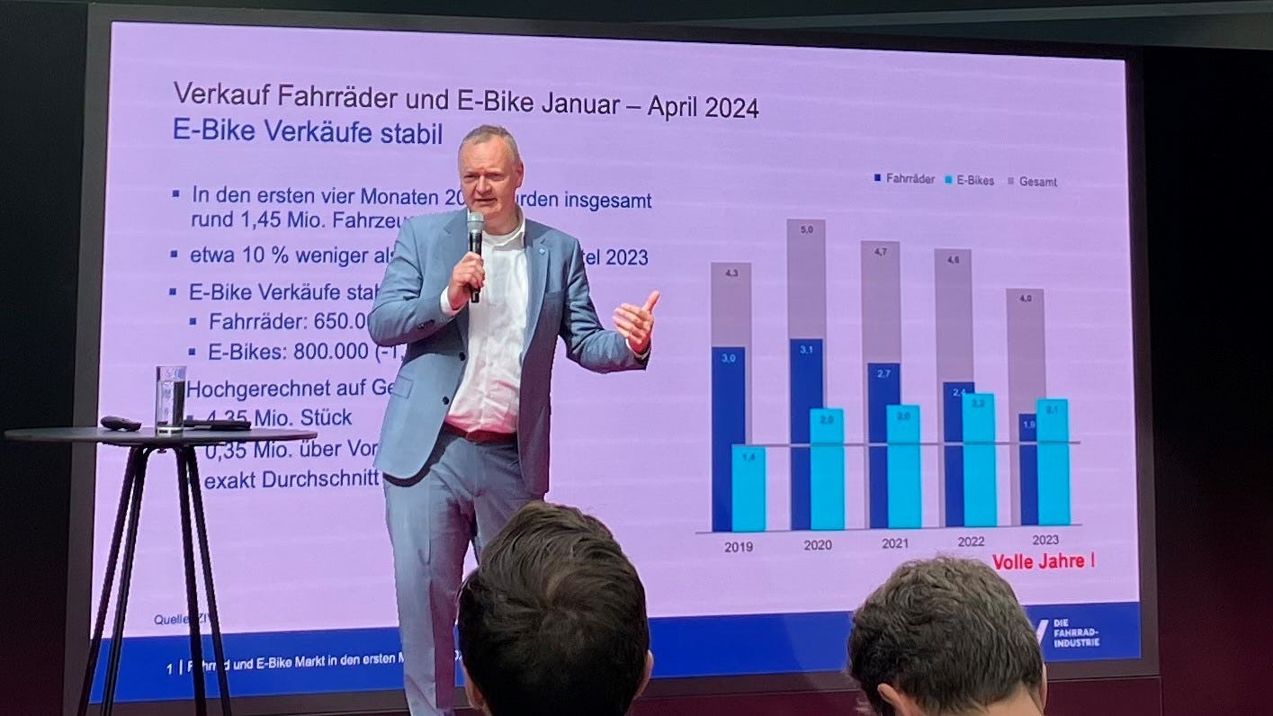 Burkhard Stork of German industry association ZIV presented the latest data in the day before Eurobike opens its doors. -Photo Bike Europe