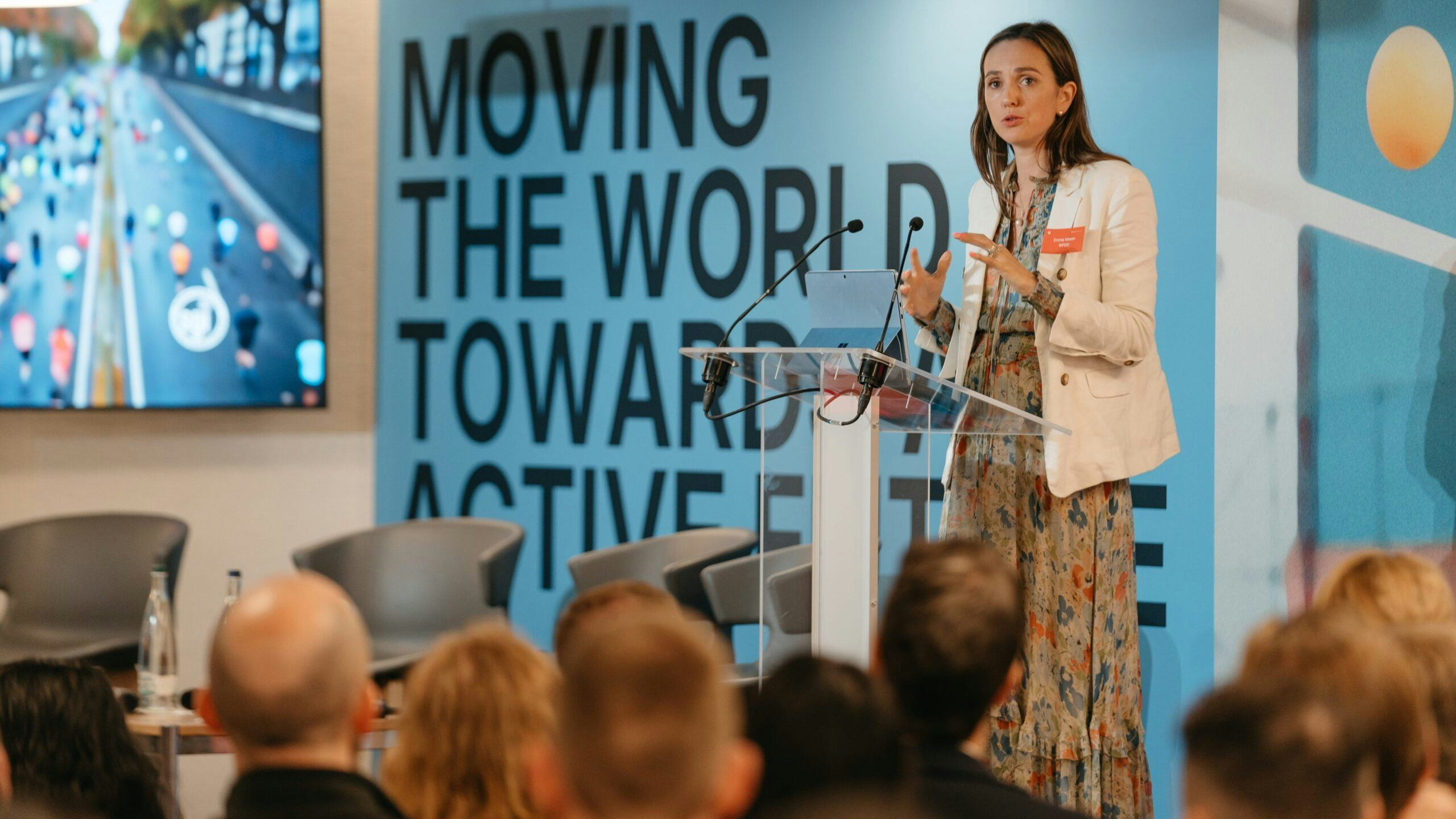 Emma Zwiebler, CEO of the WFSGI presented the Sporting Goods Physical Activity Impact Report at a conference in Geneva. – Photo WFSGI