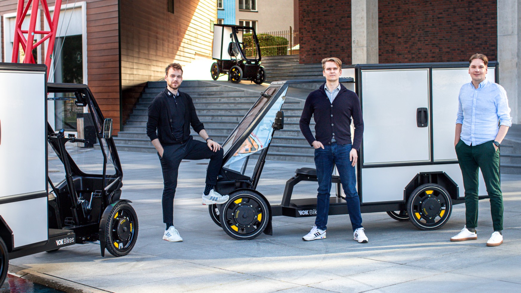 The founders of city logistics solution provider Vok Bikes, Siim Starke, Riho Koop, and Indrek Petjärv (left to right). - Photo: Liisi Ruuse
