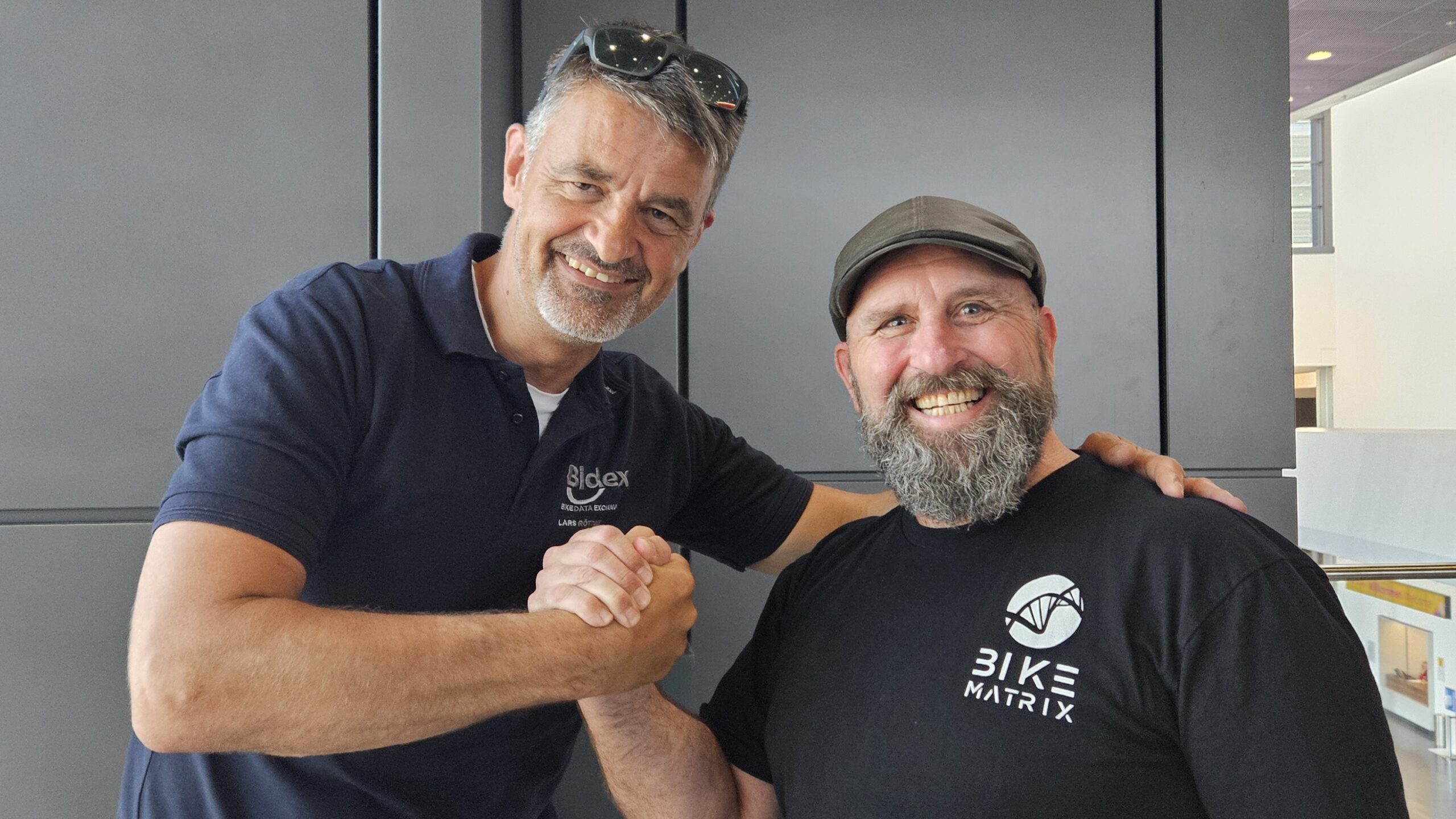 Bidex and Bike Matrix have joined forces. Left, Lars Röttger, managing director of Bidex GmbH and Right, Adam Townsend, co-founder of Bike Matrix Ltd. – Photo Bidex 