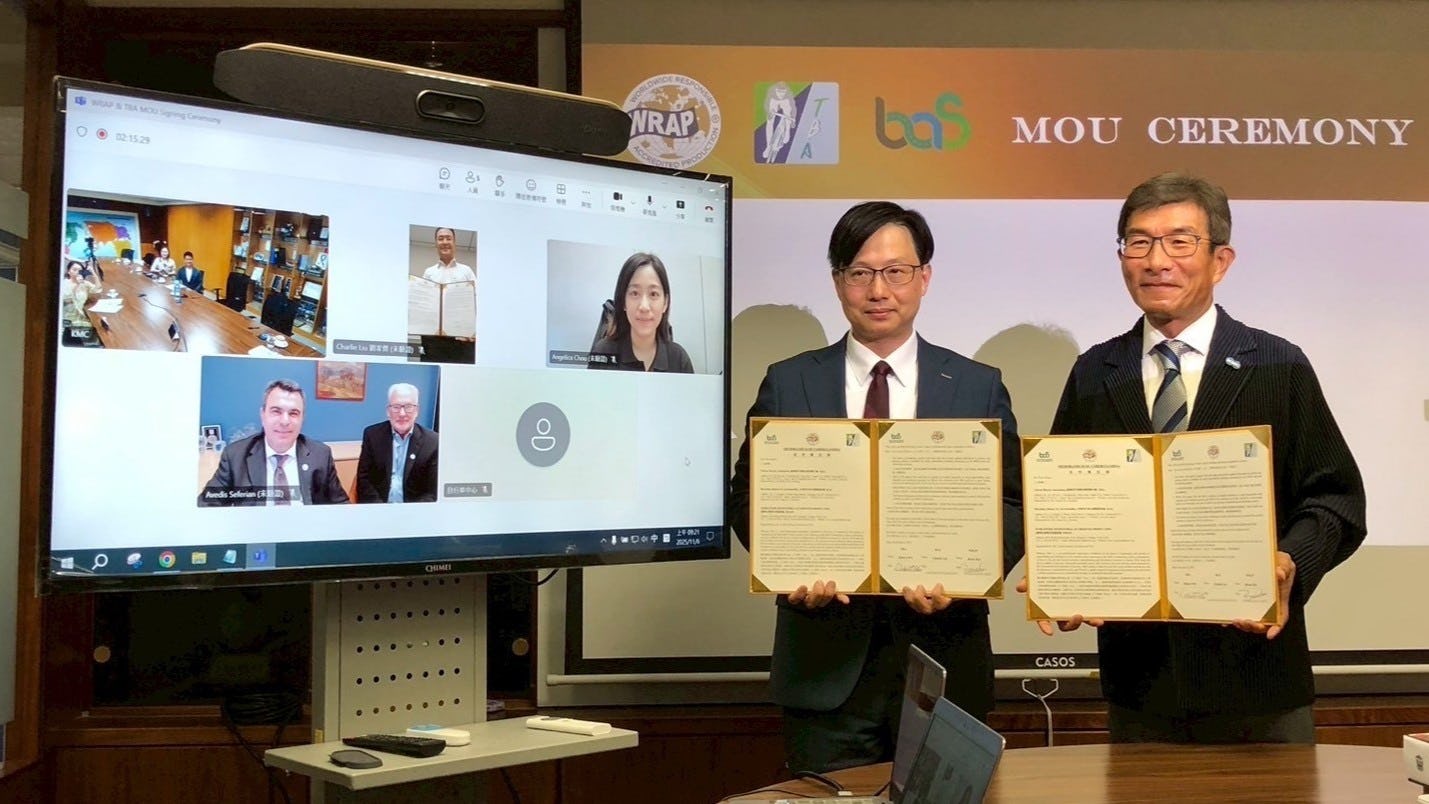 The strategic partnership between TBA, BAS and WRAP, signed on 6 November, aims to promote safe, lawful, ethical and humane working conditions across Taiwan's bicycle and bicycle accessory manufacturing ecosystem. – Photo WRAP