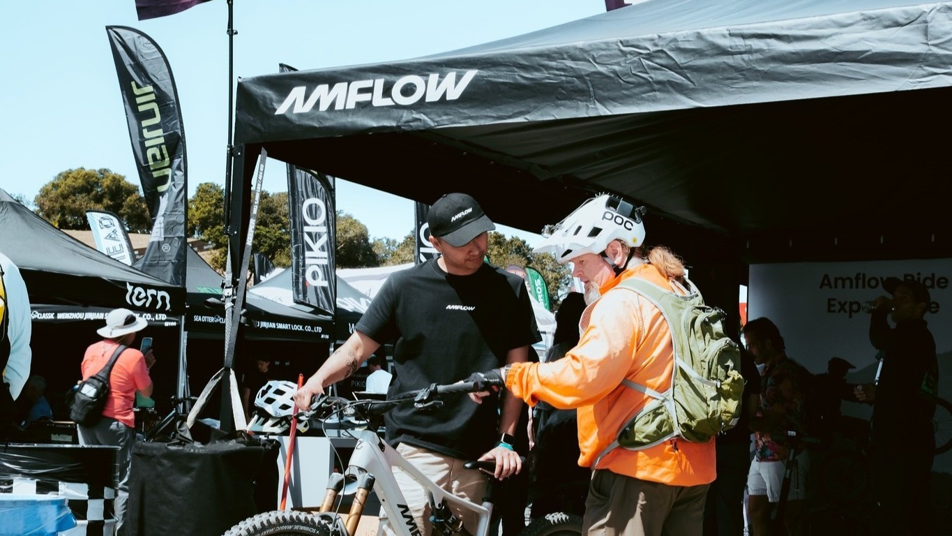 Undoubtedly the most prominent stand at Sea Otter Classic: Amflow – Photo Scott Montgomery