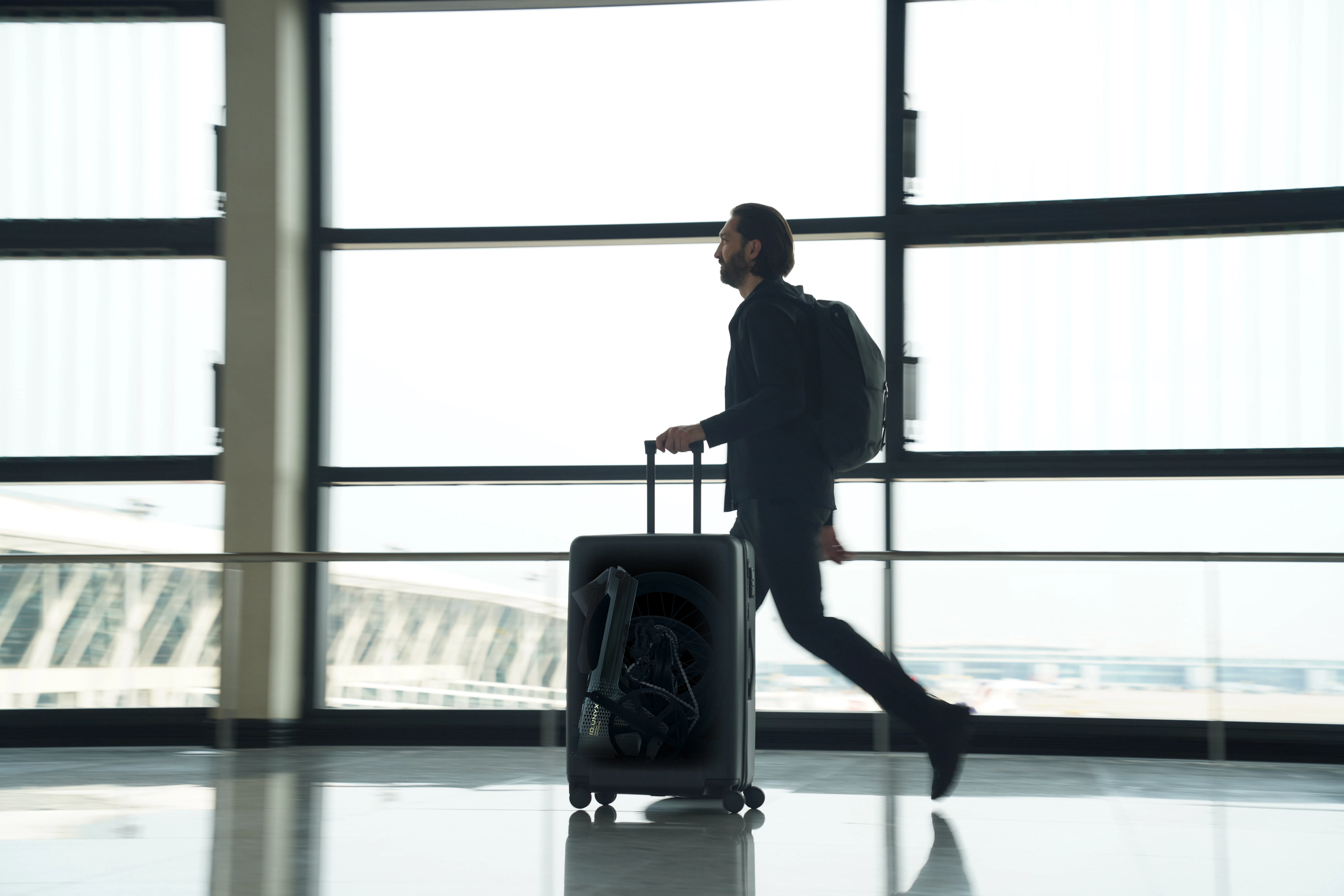 The bike can fold compactly into suitcase format for easy transport.