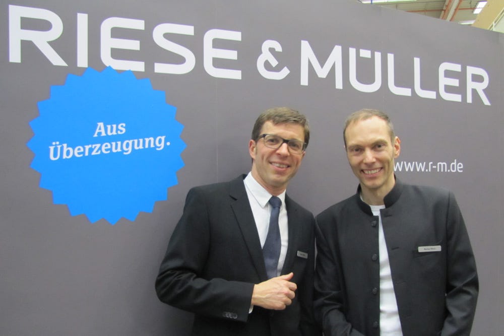 “We expect our turnover to increase from 10 million euro in 2012 to 14 million euro this year”, said Heiko Mueller (left) together with Markus Riese, owners of Riese und Mueller. - Photo Bike Europe