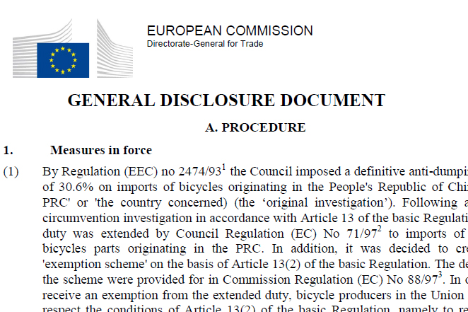 貿易總司R546號反傾銷稅法案文件