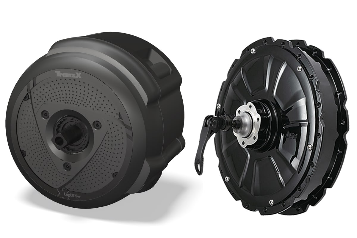 The nearly invisible TranzX M25 motor (left) and the M19 available in 48V/350W or 48V/500W.
