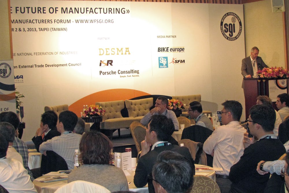 The Forum on the Future of Manufacturing started earlier today in Taipei, Taiwan where about 200 makers of footwear, sports apparel and bikes gathered at this 2-day event organized by the World Federation of the Sporting Goods Industry.  – Photo Bike Europe