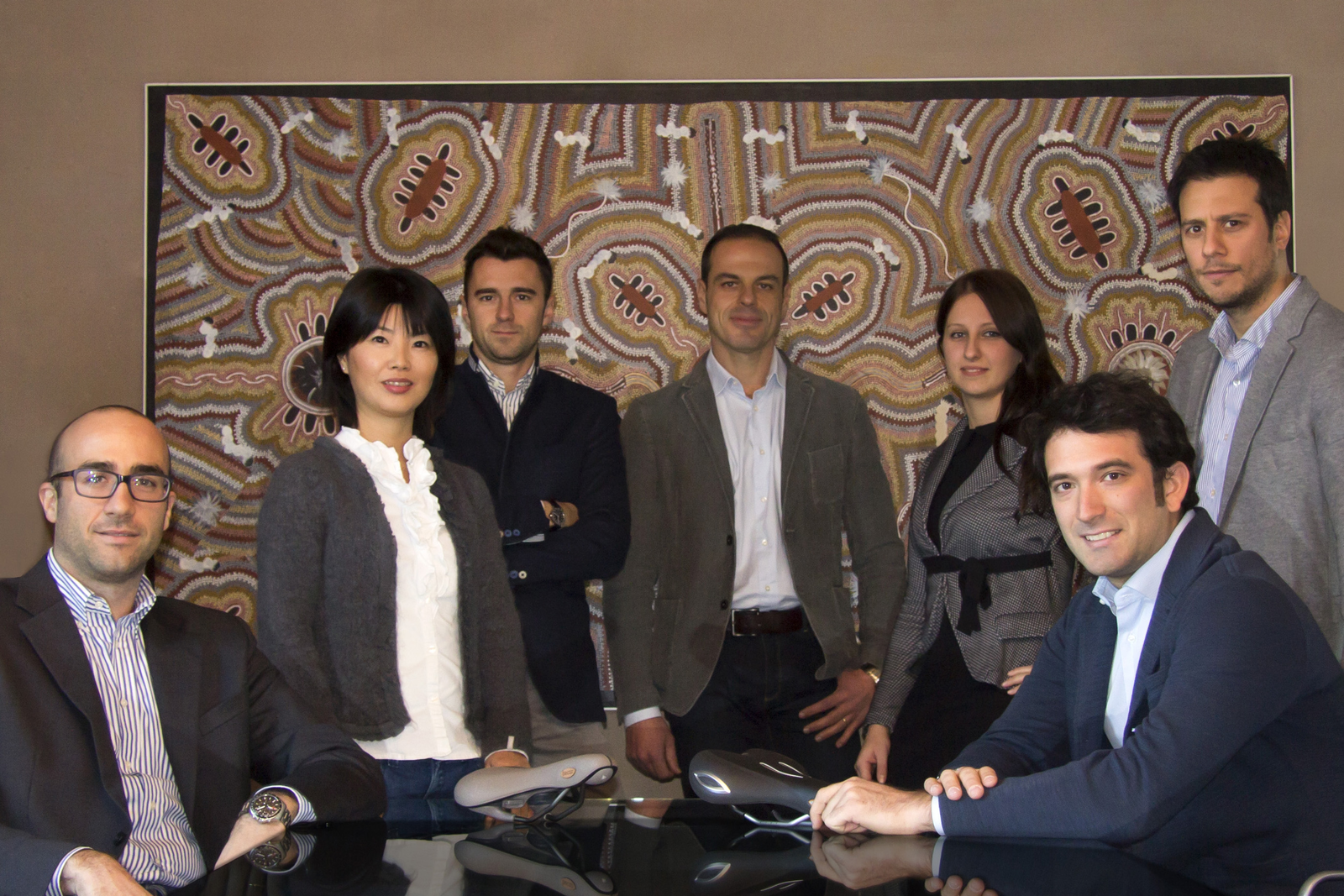 The Selle Royal support team for the Benelux market, (left to right): Alvise Sartori - Benelux AM Area Sales Manager, Jindan Li - Business Manager Private Label AM, Roberto Bucci - Brand Manager, Andrea Cecchinato - Chief Operating Officer, Monica Savio - Marketing Coordinator, Pietro Tomasella - Germany AM Area Sales Manager, Nicolò Mannoni - AM Business Unit Director. – Photo Selle Royal