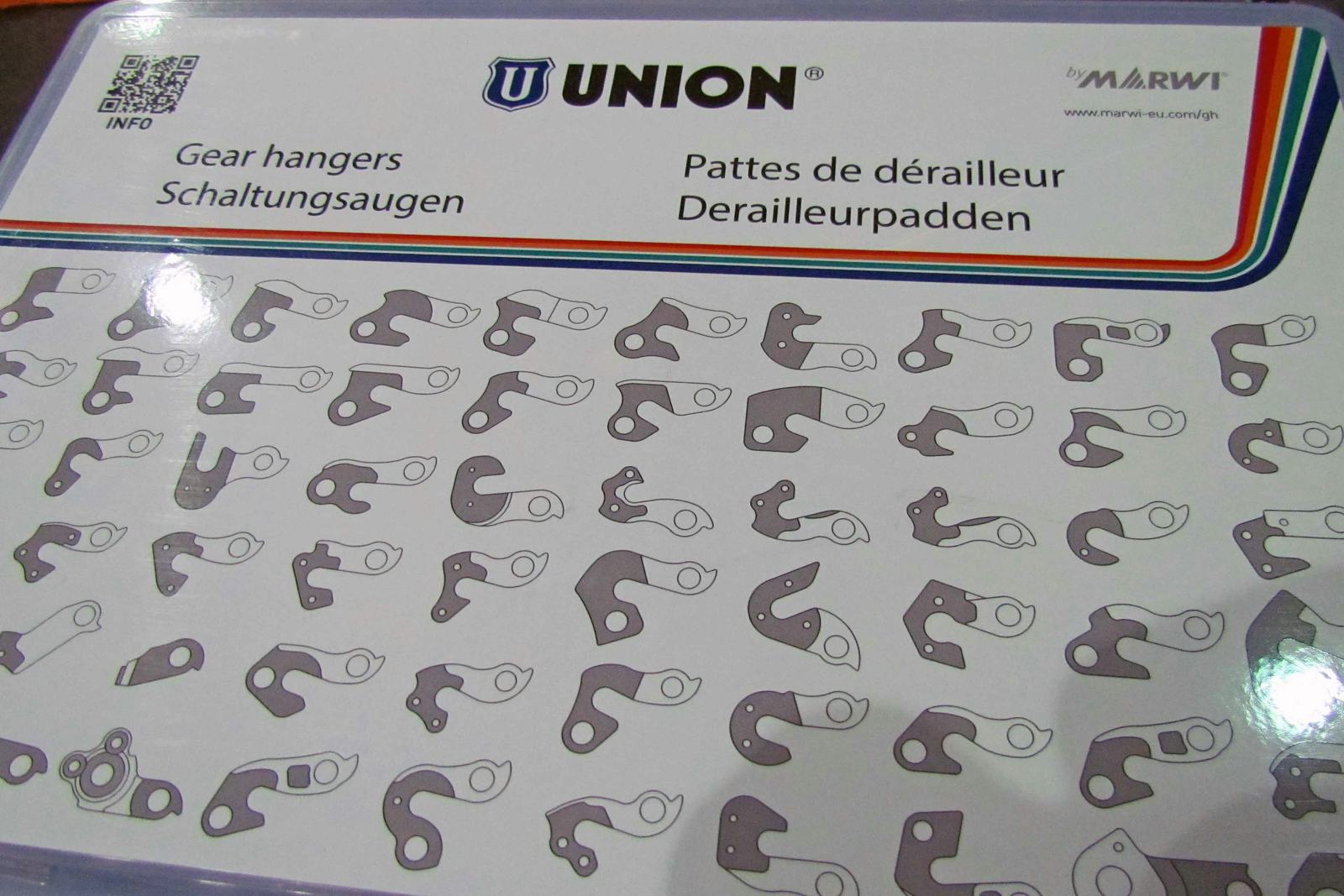 Marwi’s 20 most common gear hangers come in a box which is available from late April through wholesalers . - Photo Bike