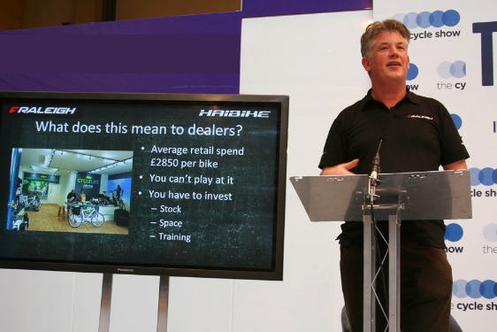 The electric mountain bikes will be the biggest growth area in the immediate future in the UK market,’ said Terry Blackwood of Raleigh UK. – Photo Paul Blezard