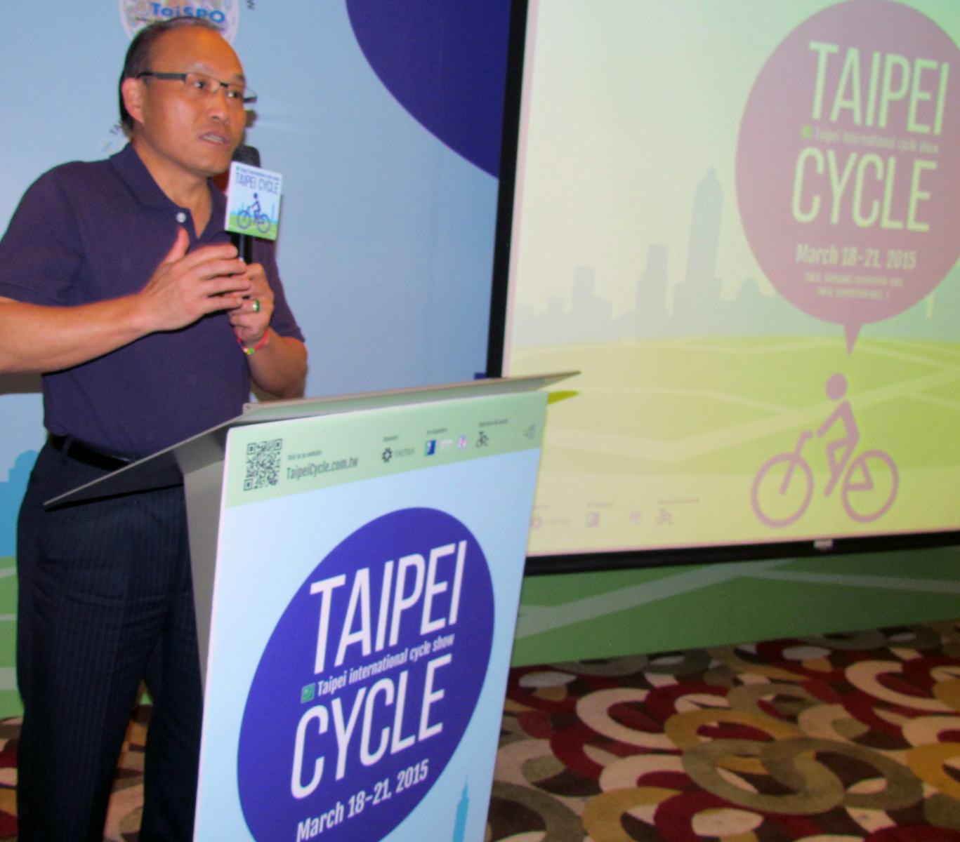 Peter Huang CEO of show organizer TAITRA announced that up to now 1,100 exhibitors have registered for the 28th Taipei International Cycle Show which takes place from March 18 to 21, 2015. – Photo Bike Europe