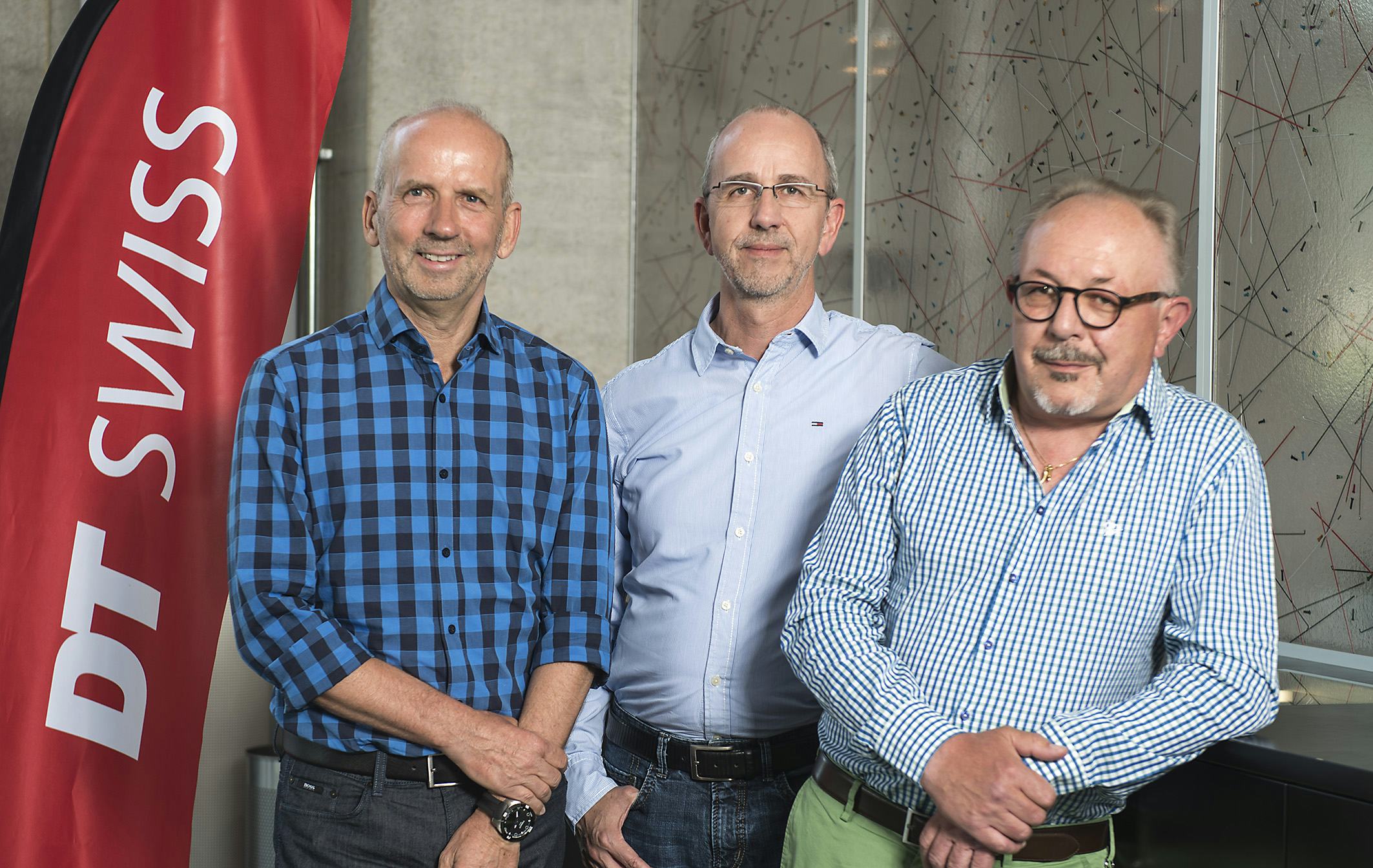 DT Swiss Group’s management team with (from left to right) Frank Böckmann, Marco Zingg and Maurizio D’Alberto. On July 1, 2015 Marco Zingg stops as CEO. – Photo DT Swiss