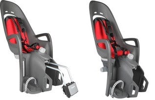 The recalled Hamax child seat comes in grey with red seat padding and a grey reclining knob in the front of the seat. – Photo Hamax