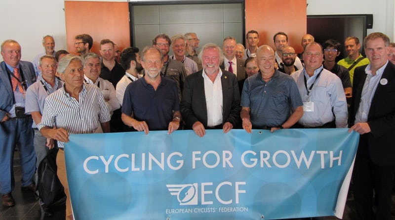 Top industry players and Michael Cramer, MEP (front row, second from left) at last week’s Advocacy Summit where the Cycling for Growth initiative was presented. – Photo ECF/CIC