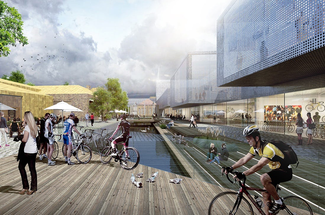 藝術家筆下所描繪之座落於1.5萬平方公尺、之前為酒廠所在的Shimano 體驗中心。