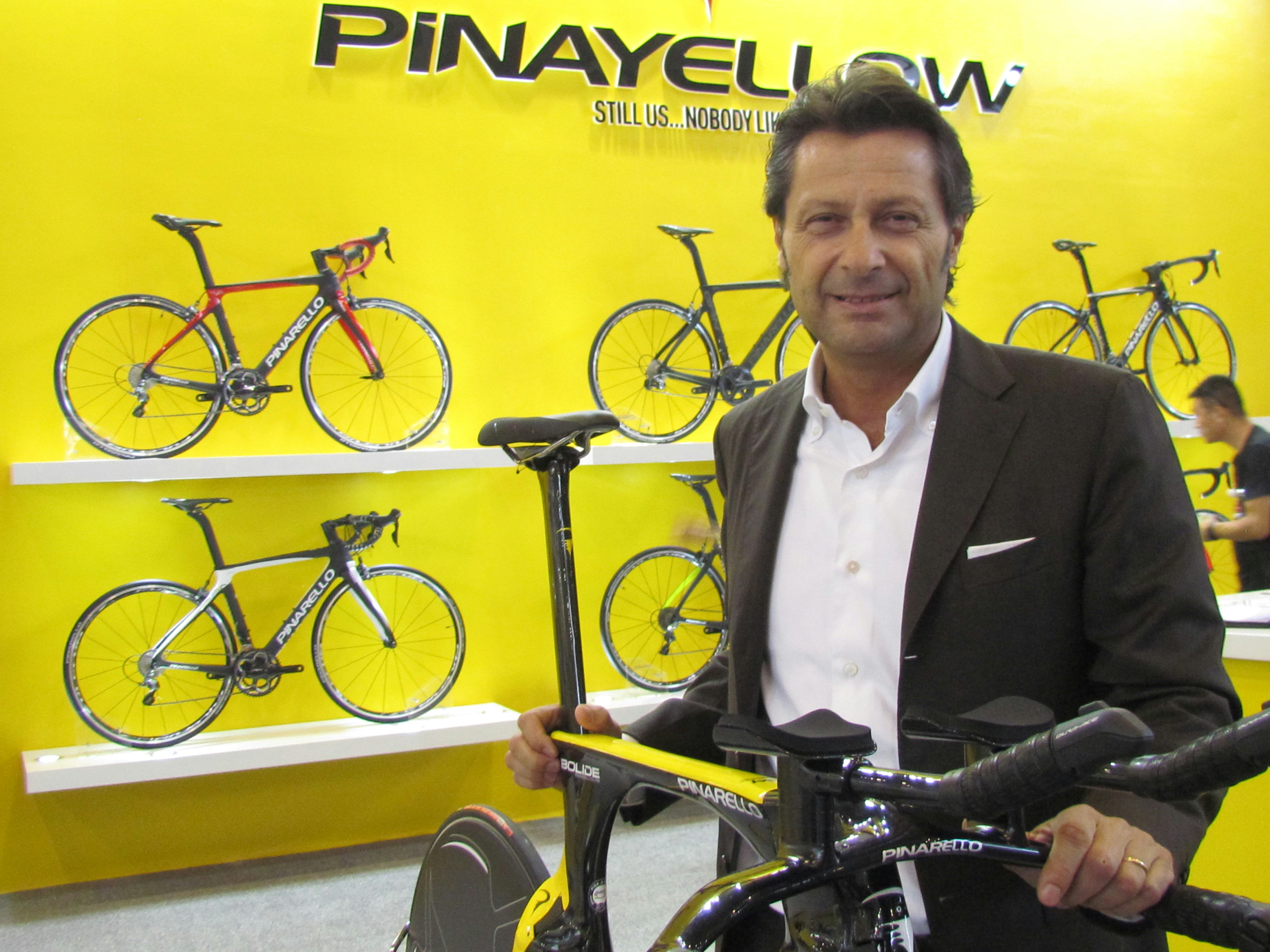 Fausto Pinarello at his Asia Bike’s booth, ‘High-end road bikes are really a new thing for the Chinese.’ Photo Bike Europe