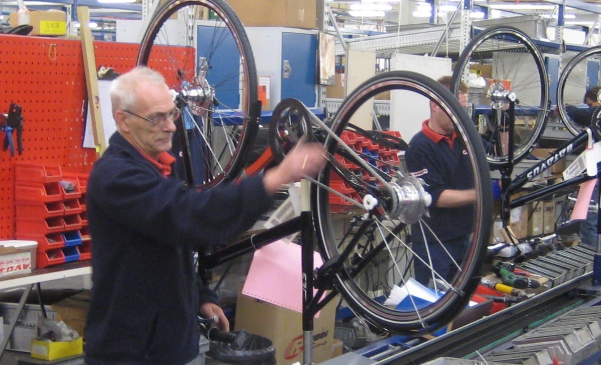 Bulk of Dutch bicycles for export are manufactured domestically. Pictured here is production at Batavus. – Photo Accell Group