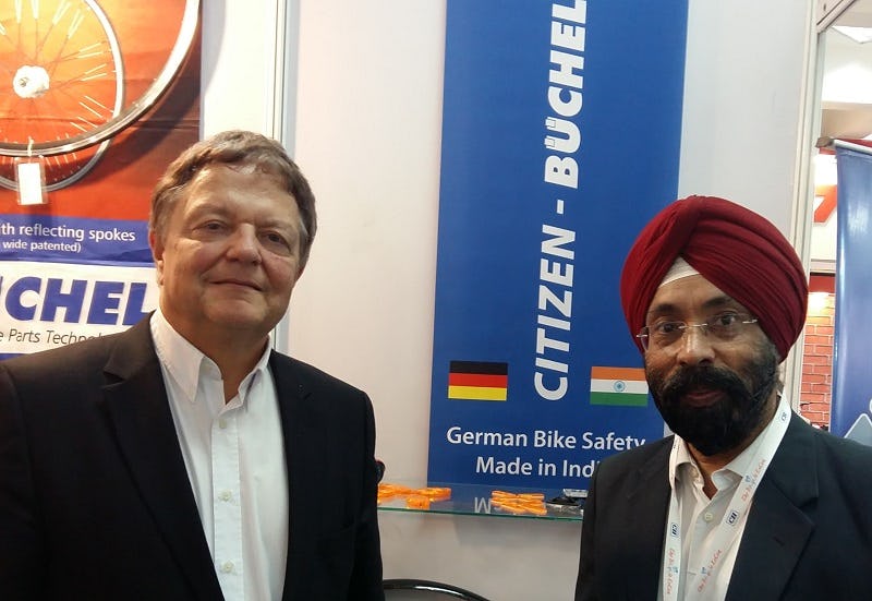 Erhard Büchel, CEO of Büchel GmbH & Co(l.) and Manjinder Singh, Managing Director, Citizen Press Components at Bicycle ExCon. – Photo Satnam Singh