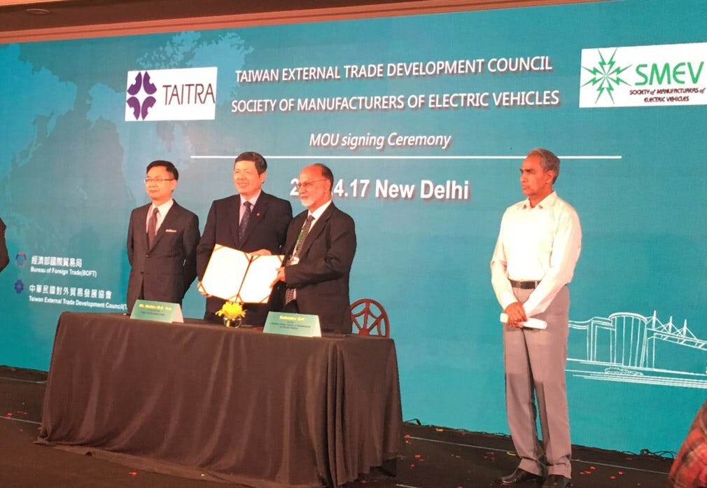 Memorandum of Understanding signing ceremony between India and Taiwan for joint development of electric vehicles. – Photo Satnam Singh