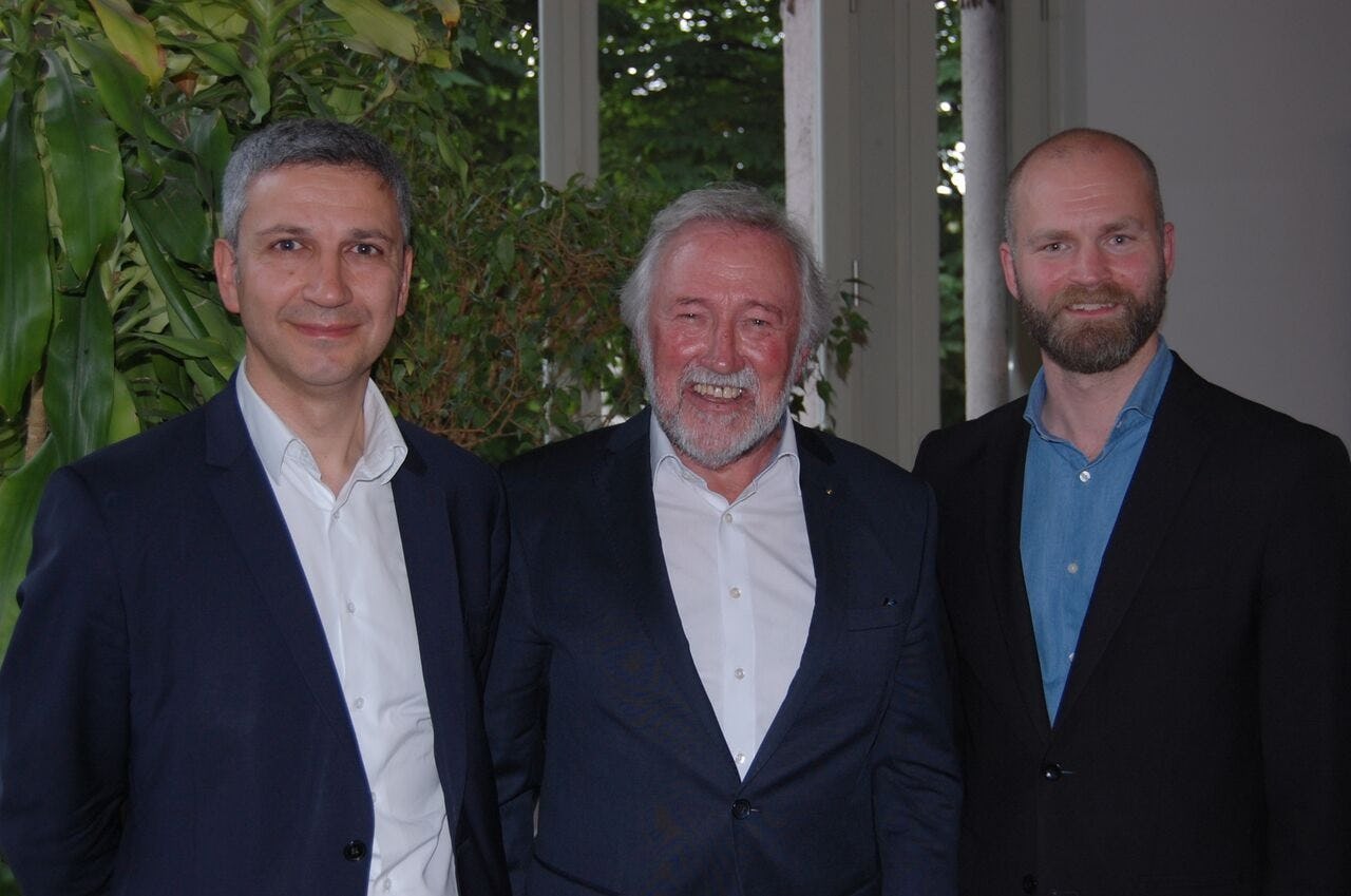 From left to right: new ECF President Christophe Najdovski, retired President Manfred Neun, and former Acting President Lars Stromgren. – Photo ECF