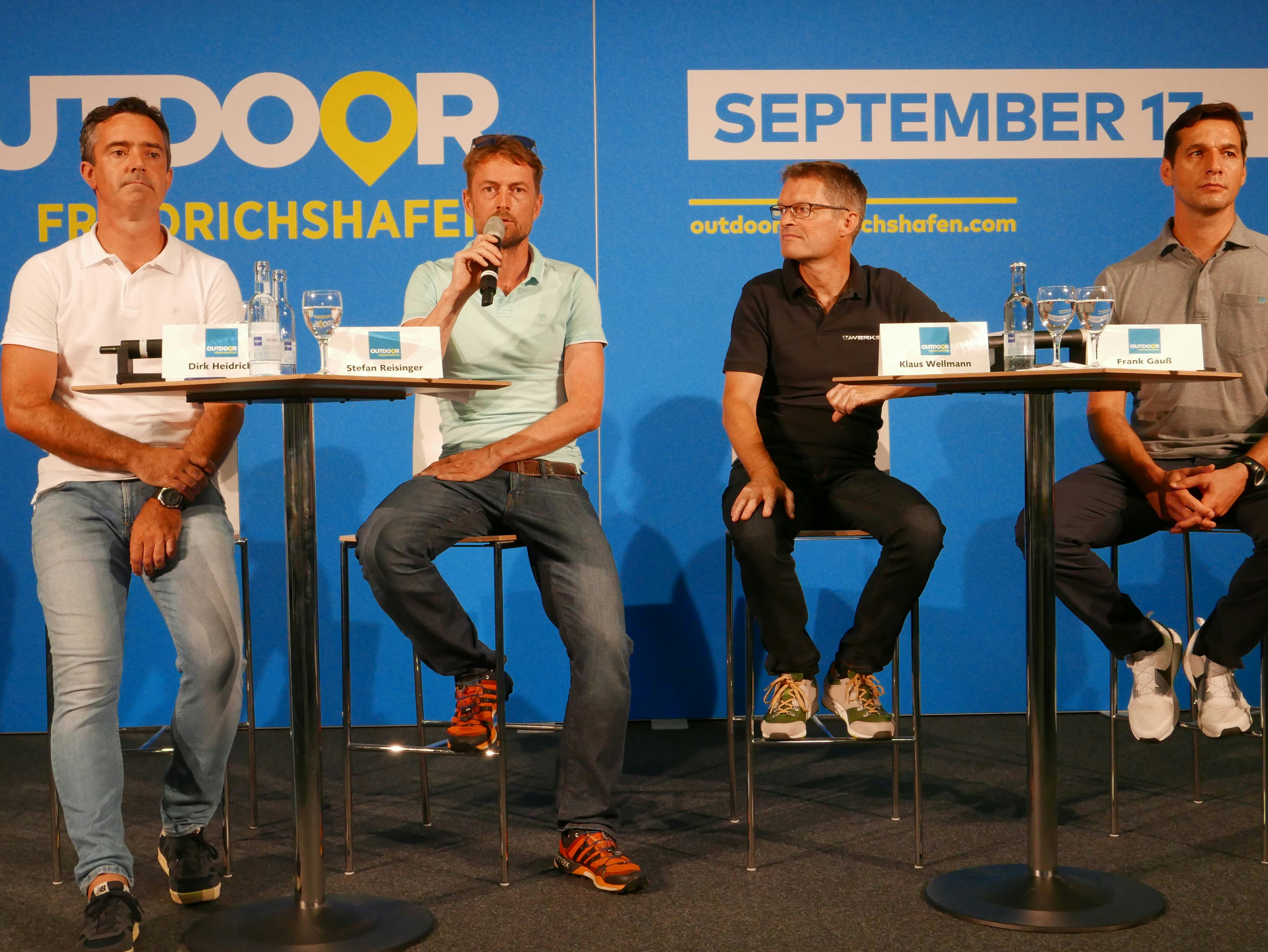 Presenting 2019 Outdoor Friedrichshafen (from left) project manager Dirk Heidrich, Eurobike & Outdoor manager Stefan Reisinger, CEO Klaus Wellmann and press official Frank Gauß. – Photo Jo Beckendorff
