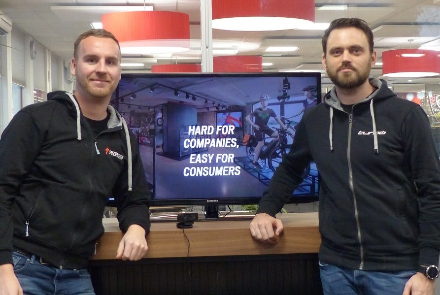 ‘Starting online sales is inevitable’, says Koos de Boer (l.), European Marketing Coordinator at Specialized Europe together with Leon van Leeuwen one of his team members who implement the ‘Integrated Market Place’. – Photo Bike Europe