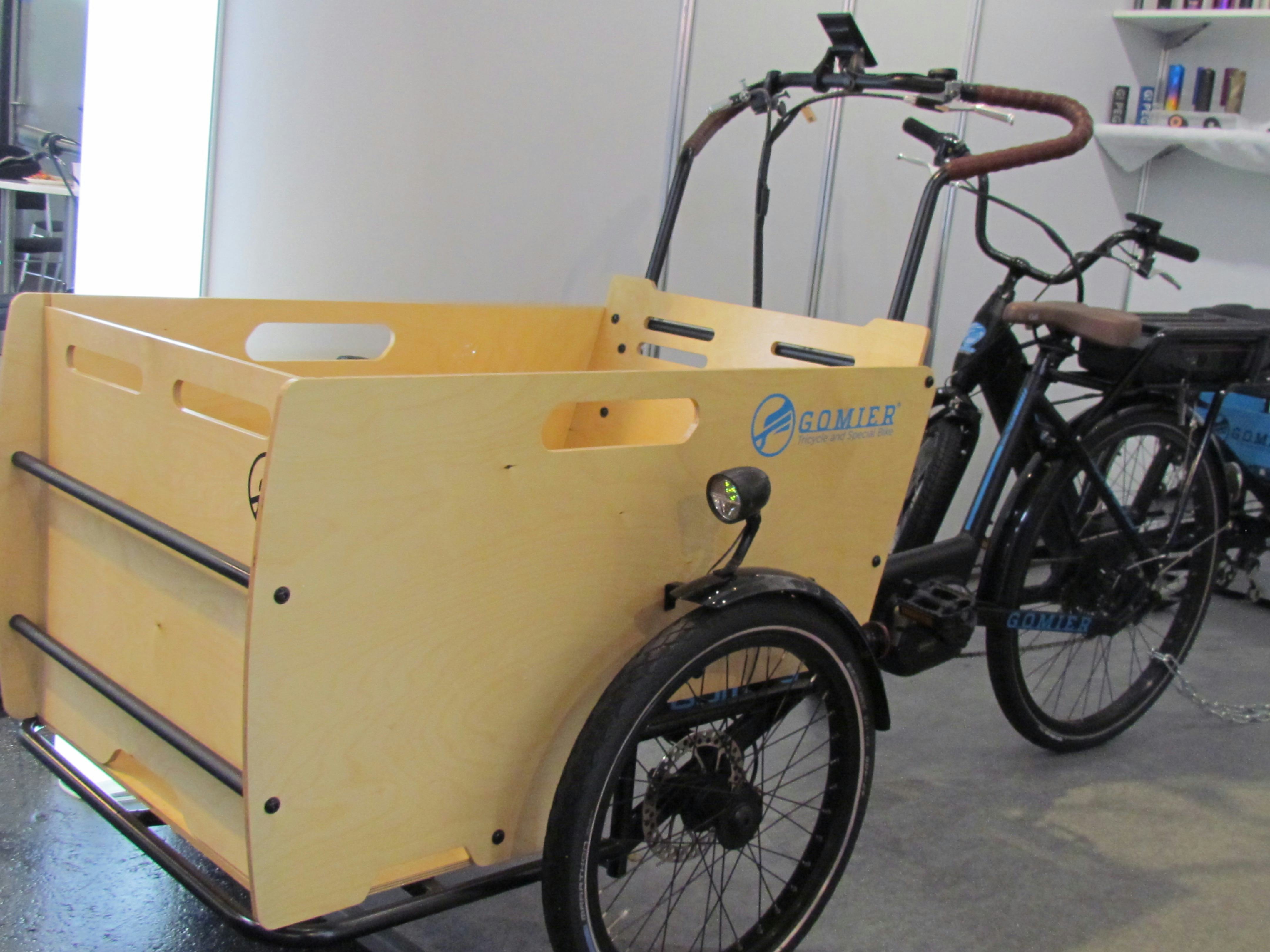 Gomier e-Cargo tricycle is capable of transporting payload of 100 kilograms in its wooden cargo section. – Photo Bike Europe