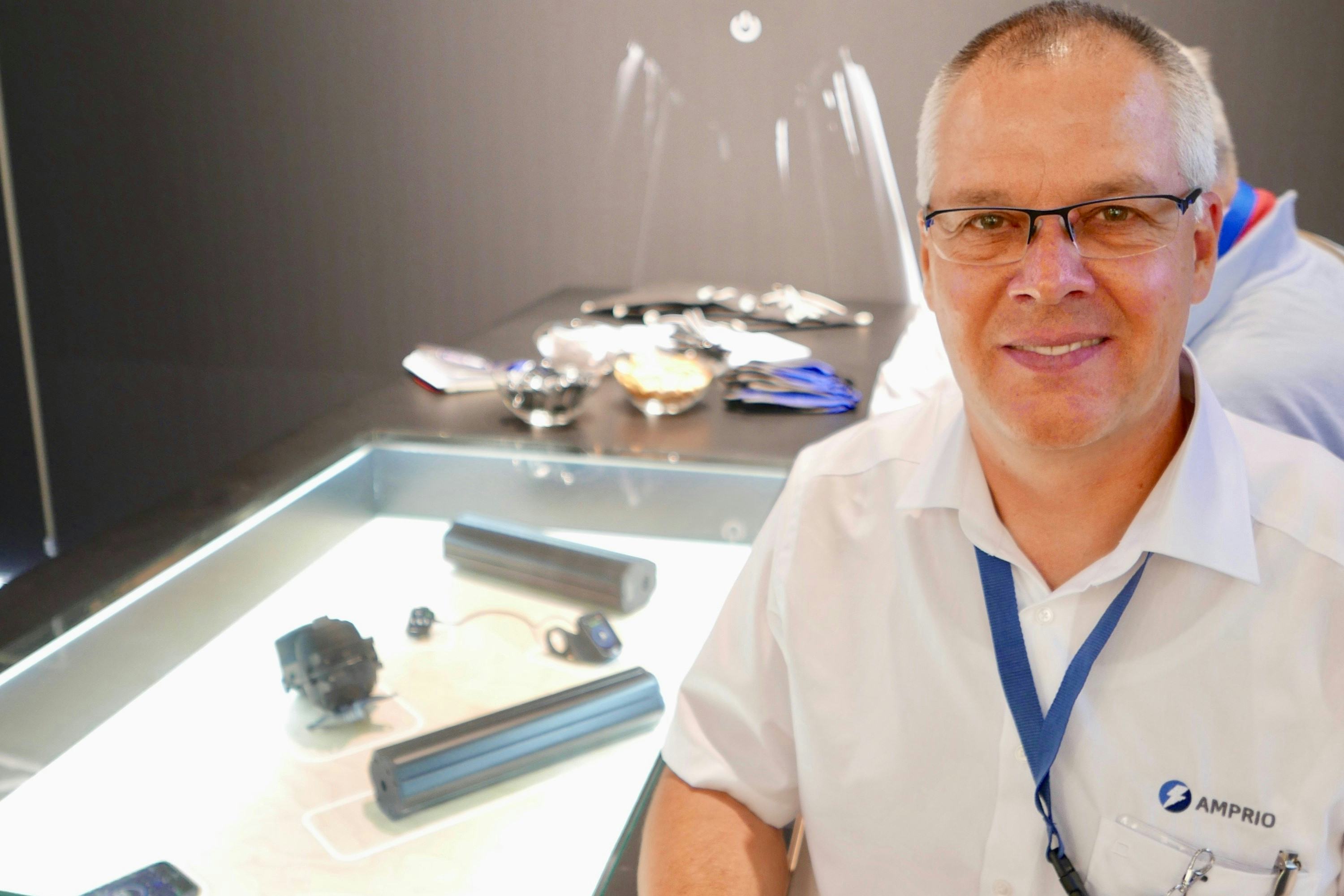 Head of drive unit development, Dietmar Greven, at the Amprio booth at Eurobike 2019. - Photo Jo Beckendorff 