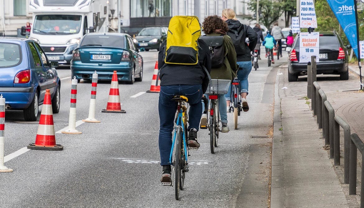 許多德國城市已有規劃臨時自行車基礎設施,其中之一是漢堡(Hamburg),這將有助於推動銷售。照片來源/Bike Europe