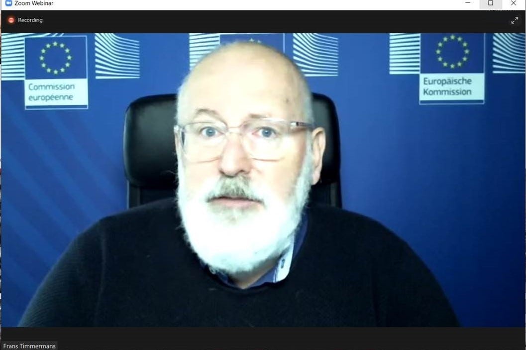 EU’s Executive Vice President and Green Deal Chief, Frans Timmermans, speaking during the high-level mayors' panel organised by European Cyclists Federation and Cycling Industries Europe. - Photo Bike Europe