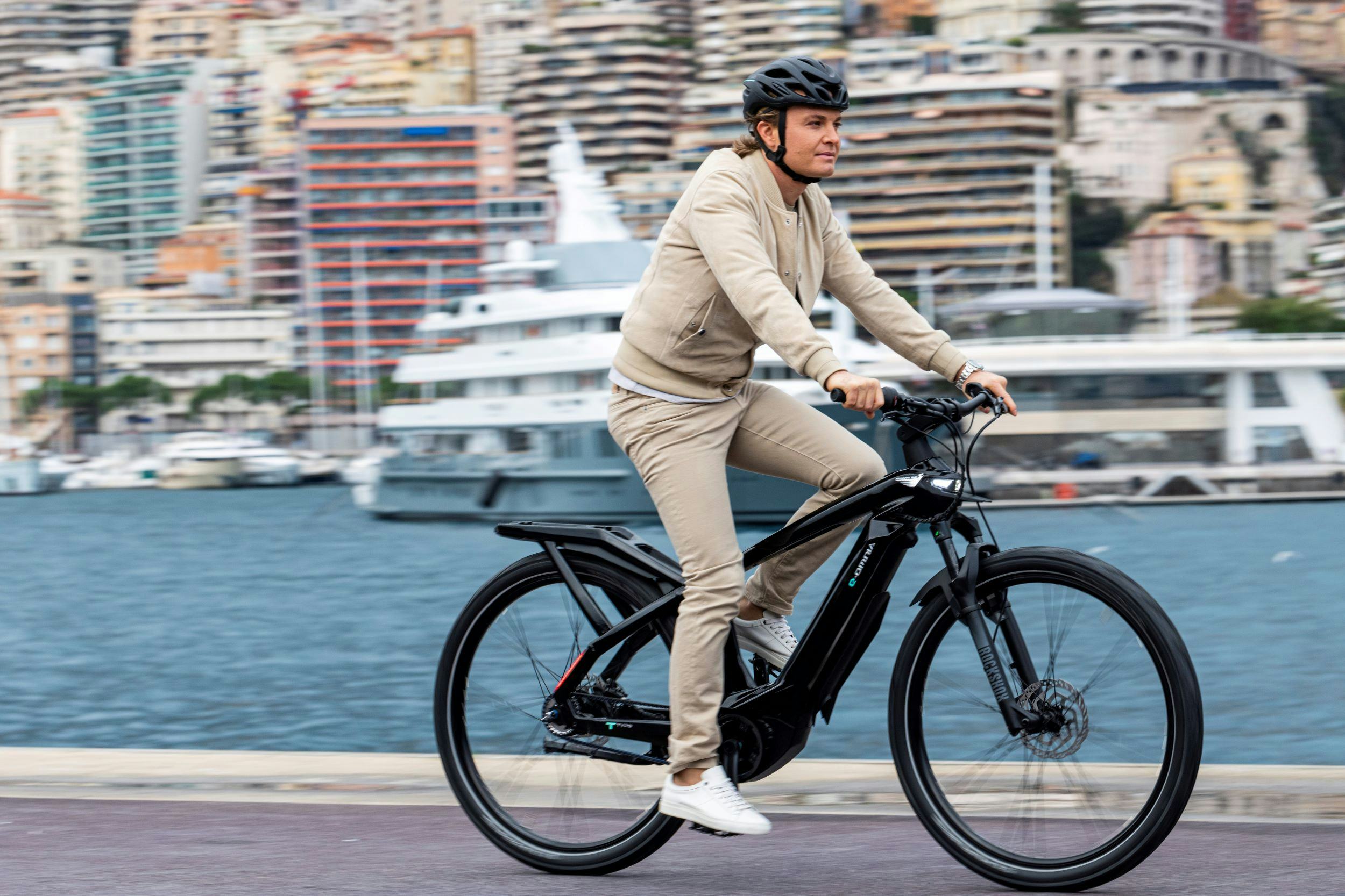 Ambassador Nico Rosberg rides the new Bianchi C-type, part of the new E-Omnia e-bike range which aims to offer a solution for all types of riders. - Photo Bianchi