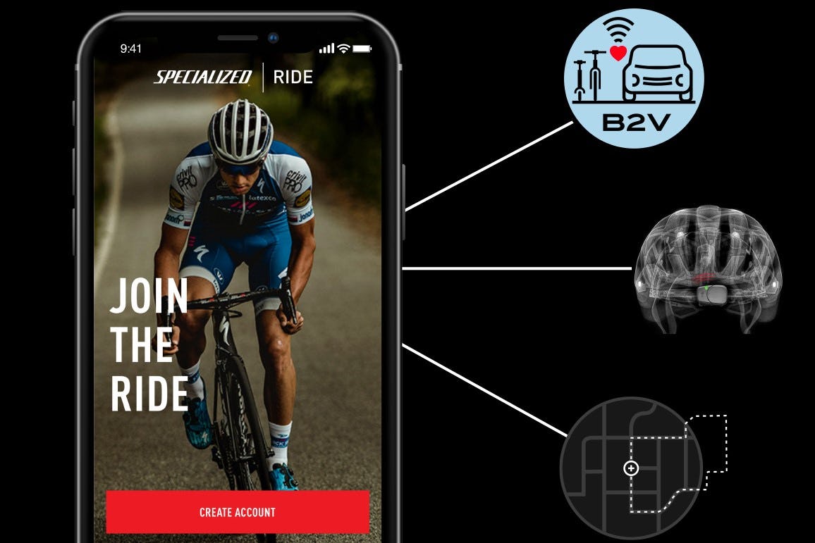 Specialized has worked on prototyping B2V technology integrated in its ‘Ride App’. – Photo Specialized 