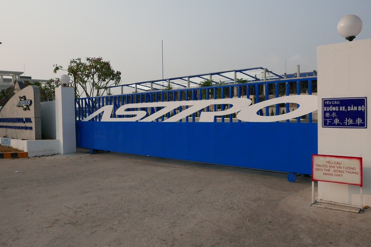 Behind these gates of the Astro factory in Binh Duong Province, work commenced again on November 1st. - Photo Jo Beckendorff