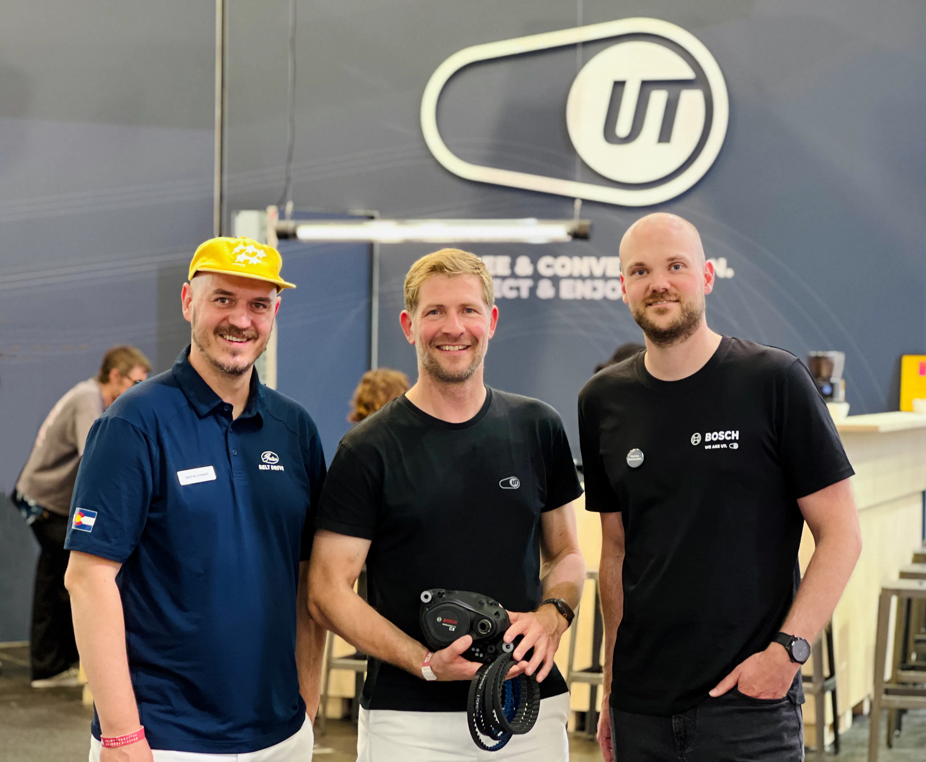 Martin Stenske, key account manager, Gates Belt Drive & UTgear; Frank Schneider, CSO at UT; Sascha Hasenstein, key account manager, Bosch eBike Systems & UTgear.